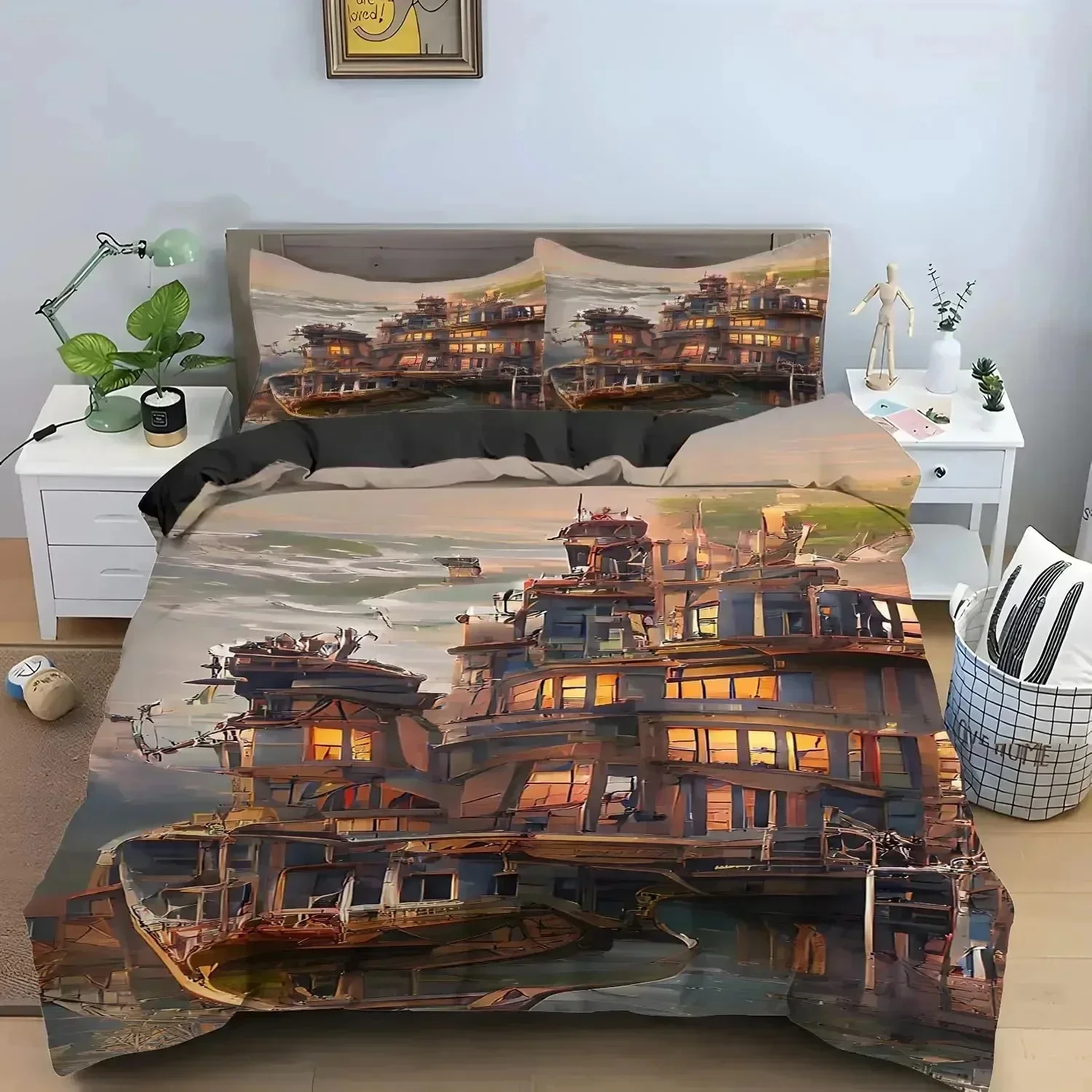 Sailboat Duvet Cover Set Nautical Bedding Set Sailing Ship Comforter Cover Wooden Boat Pirate Yacht Adventure Theme Quilt Cover0