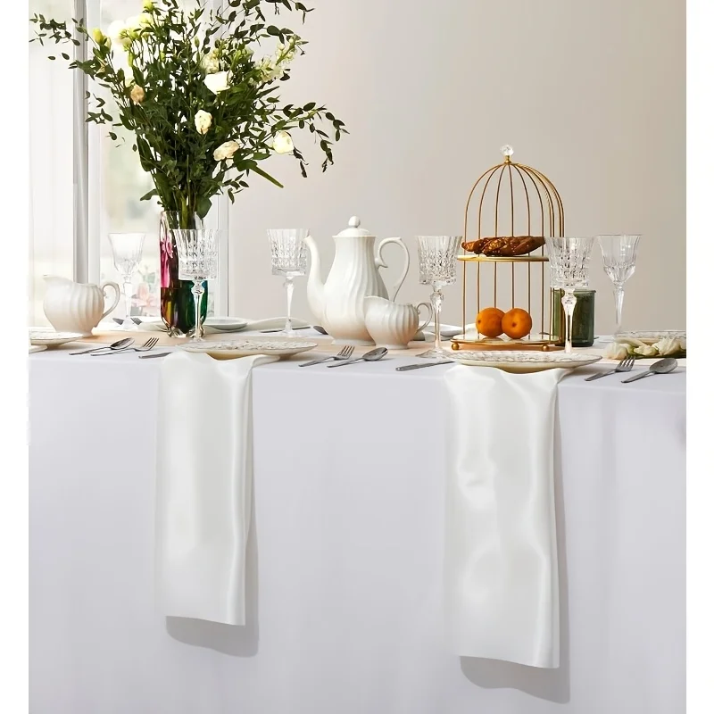 VIKAMA Burgundy White Satin Cloth Napkins 36pcs Soft Washable Shiny Dinner Napkins with Rings for Wedding Decor