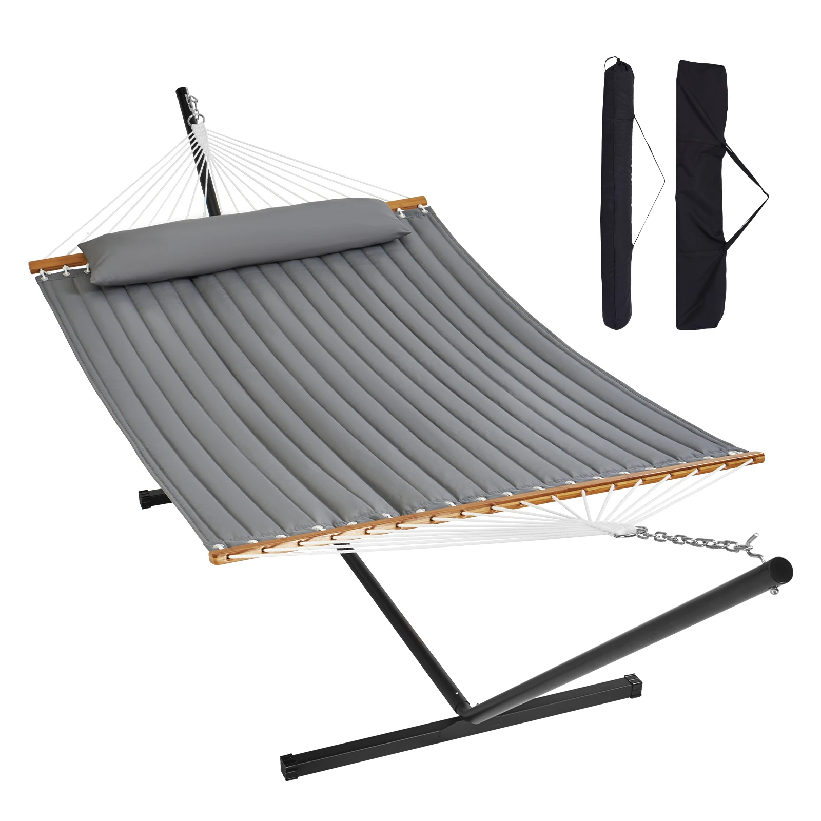 VEVOR 480lb Two Person Hammock Double Hammock with 12 FT Steel Stand Pillow, Freestanding Hammock for Outdoor Patio Yard Beach