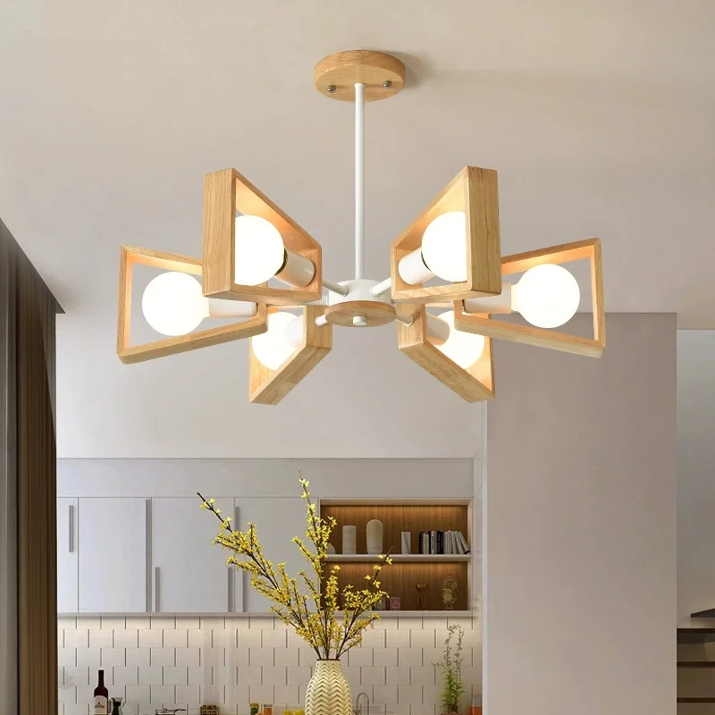 Black White Modern Ceiling Chandelier Lamp 3/5/6/8 Lights E27 Windmill LED Nordic Wooden Hanging Light for Living Room Bedroom