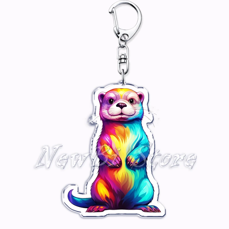 Colorful Cute Sea Otter Tie Dye Keychain for Women Accessories Adorable Rainbow Animal Pendant Keying Jewelry Friends Fans Gift