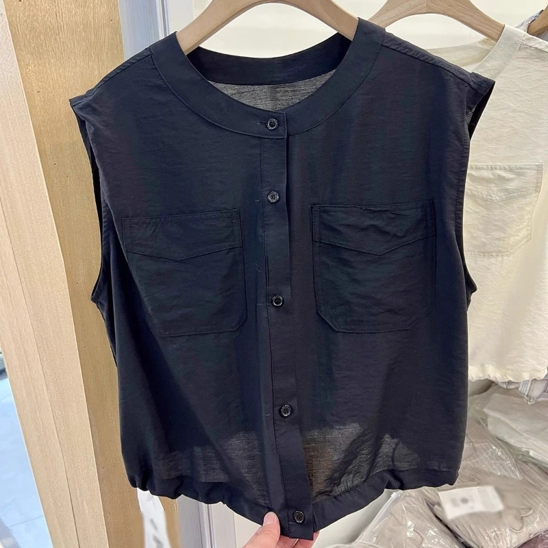 

2025 Blusas Mujer De Moda Summer Blouses Women's Clothing O-neck Sleeveless Vintage Shirts See Through Thin Chiffon Blouse Tops
