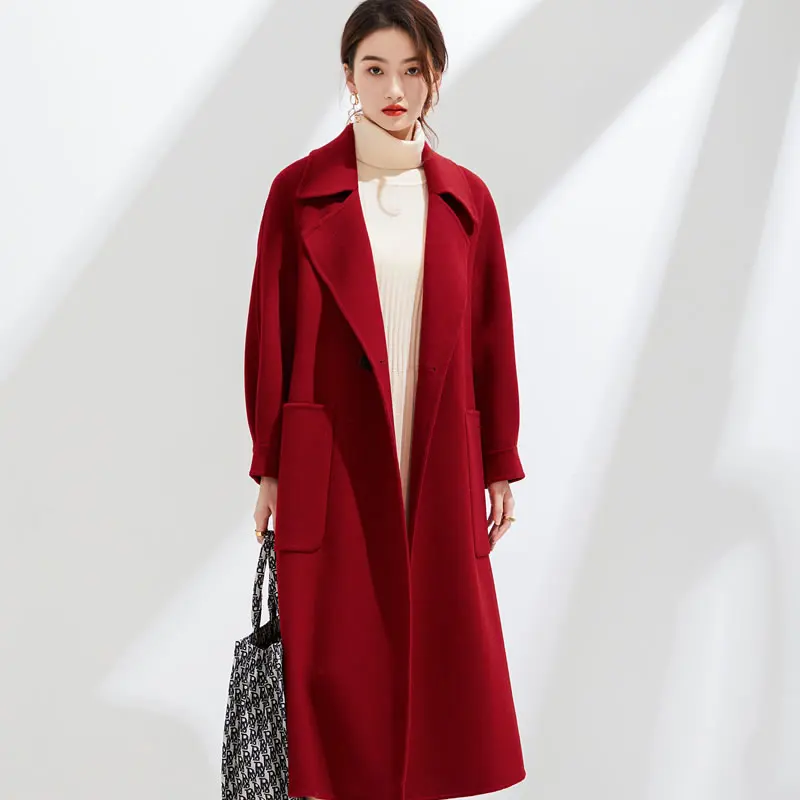 

LDZWSM Red High-end New Double-sided Cashmere Coat Women Autumn Winter Loose Female Wool Jacket Fashion Casual Ladies Outwear