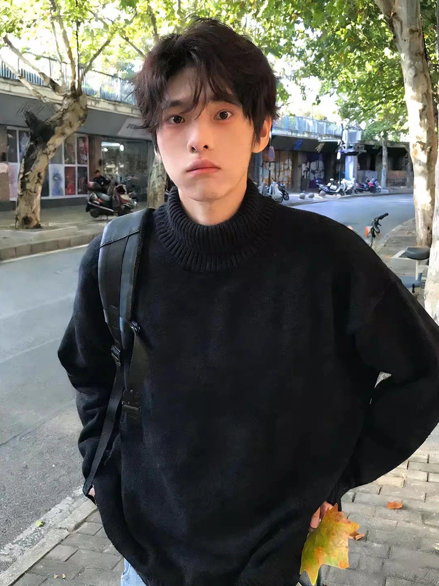 

Men's High Collar Fce Lined Knitwear Thiened Winter Sweater Casual Loose Fit Inner Wear Cleanfit Base Layer Top