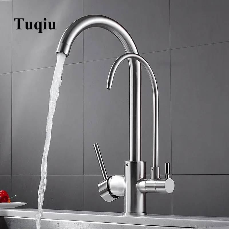 Kitchen Faucet Solid Brass Crane For Kitchen Deck Mounted Nickel Water Filter Tap Sink Faucet Mixer 3 color 3 Way Kitchen Faucet