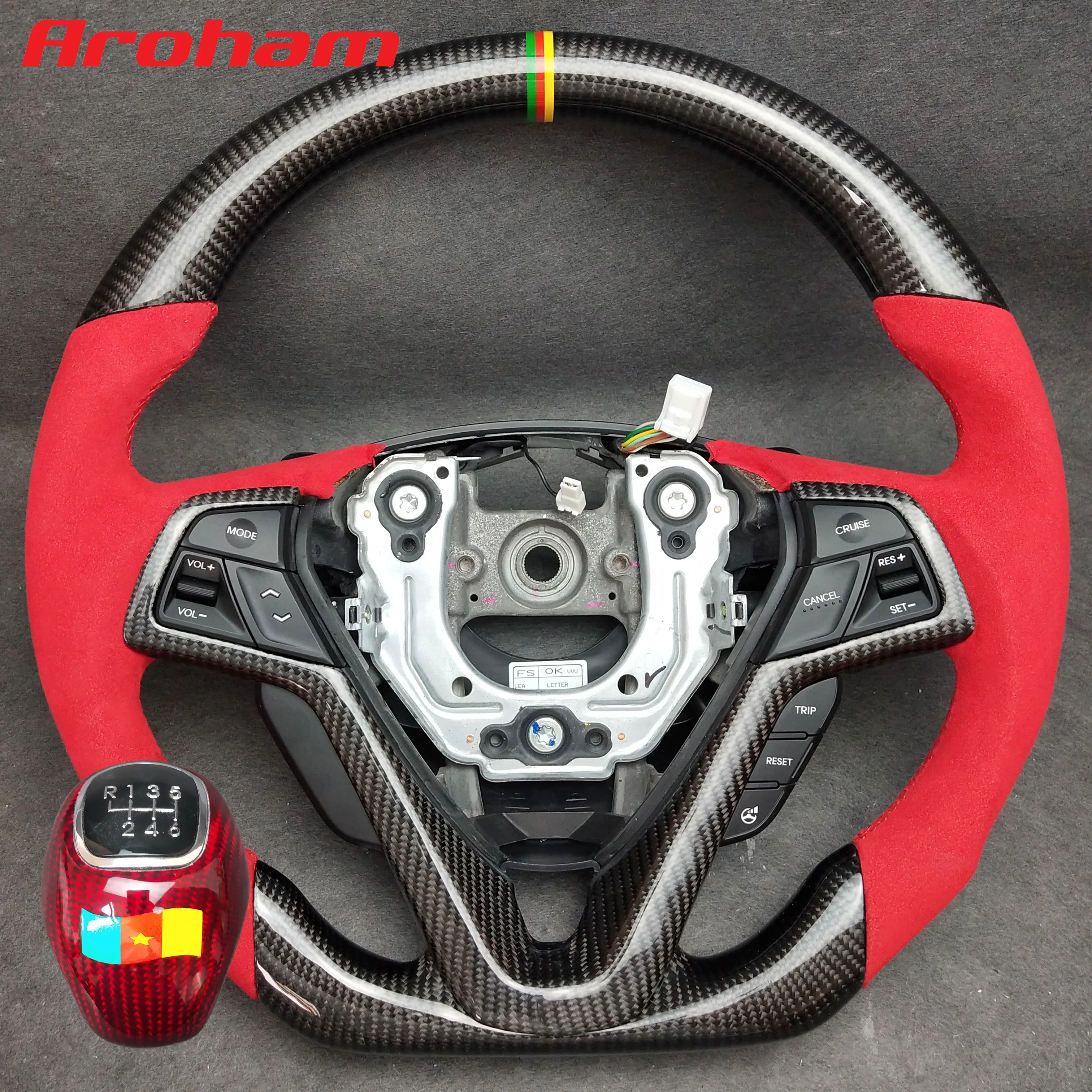 Aroham Real Carbon Fiber Steering Wheel and Shift Knob For Hyundai Veloster 2011 2013 2012 2014 2015 2016 2017 2018