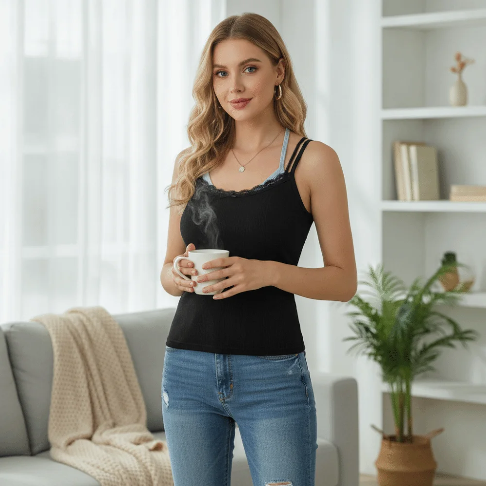 Simple Sleeveless Lace Trim Camisole Slim Underwear Suspender Vest With Padded Cups Vest Corset Daily Use
