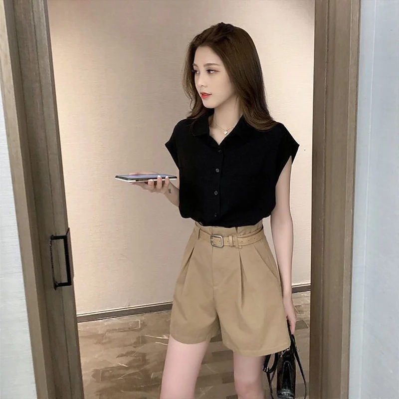 Summer Casual Fashion Women\'s Short Sleeve Shirt Solid Young Style Elegant Lady Commute Temperament Loose South Korea Style Top