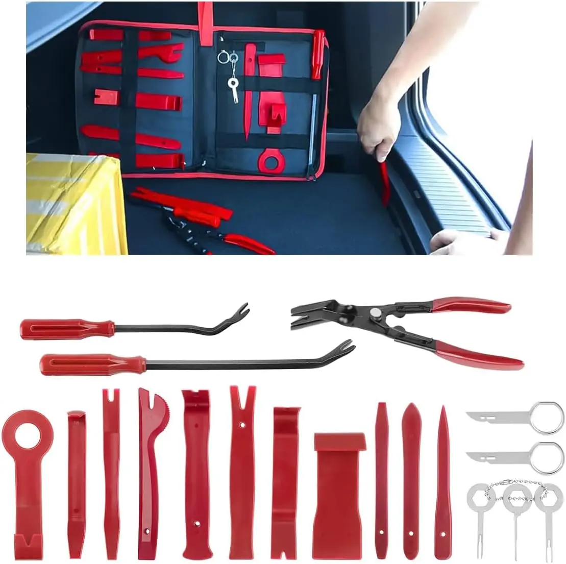 

19PCS Auto Trim Removal Tool Kit, Car Panel Fastener Clips Removal Set for Dash/Door/Stereo with Storage Bag