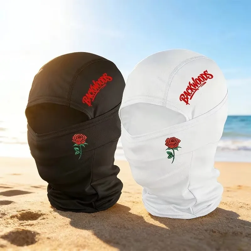 Unisex Backwoods Rose Print Balaclava Face Mask Streetwear Hip Hop Quick Dry Windproof UV Protection Hood for Motorcycle Cycling