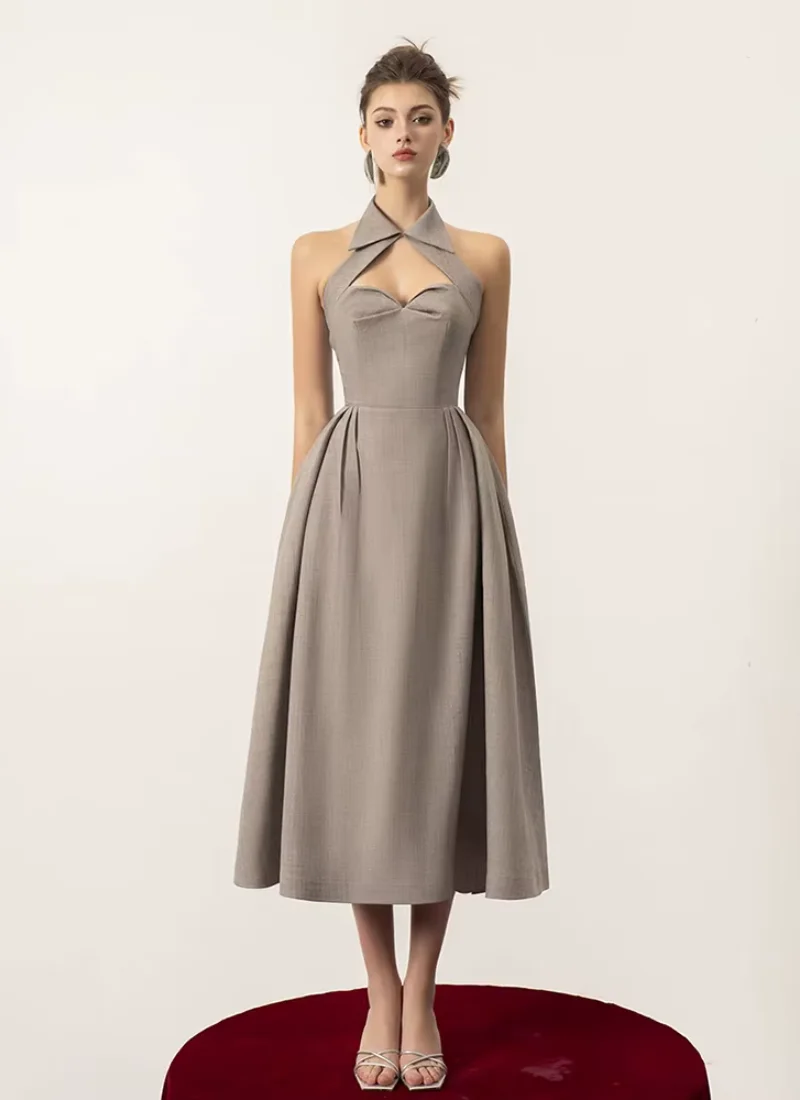 

Индивидуальные ретро-Джерси с драпировкой, трапециевидные платья миди с лямкой на шее, платья для особых случаев на заказ, модные изысканные размеры, доступны подходящие