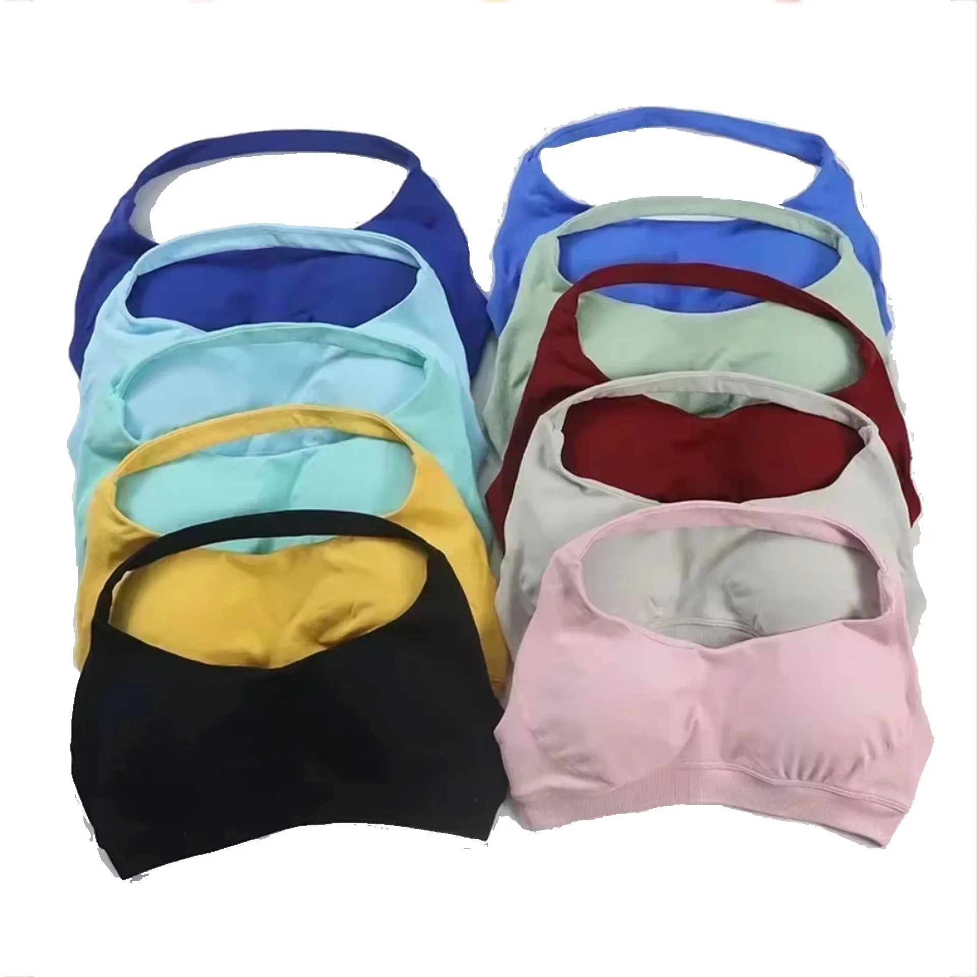 Dfyoga Sports Bra Women Shockproof Seamless Halter Top High Support Push-up Open Back Gym Wear Fitness Workout Underwear