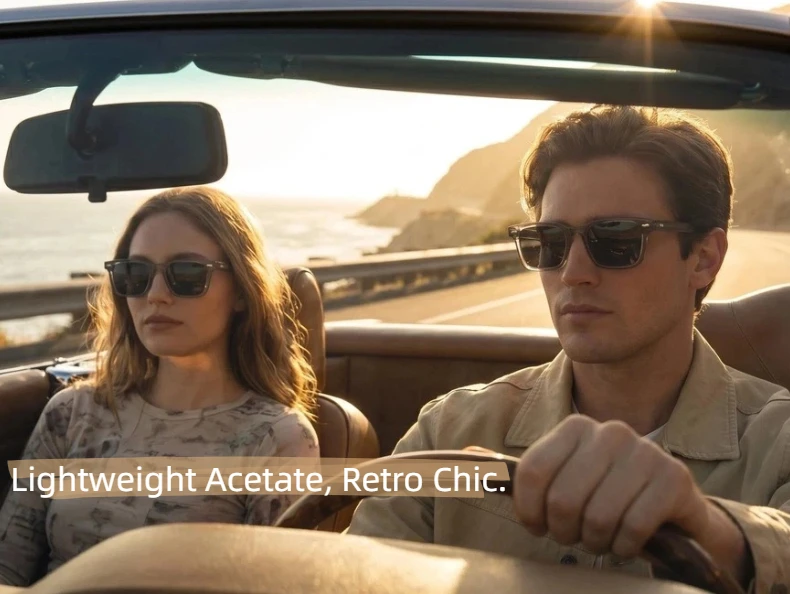 LumoGaze Modische Retro Quadratische Damen-Sonnenbrille Retro Herren-Luxus-Sonnenbrille mit Nieten-Design Handgefertigte Acetatfaser-Sonnenbrille UV400 – Detail 5