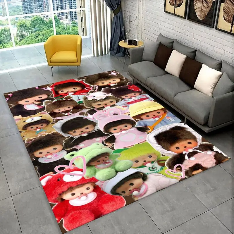 HD M-Monchhichi Cute Cartoon Monkey Holiday Carpet Rug for Bedroom Living Room Sofa Home Decor,Game Area Rug Non-slip Floor Mat