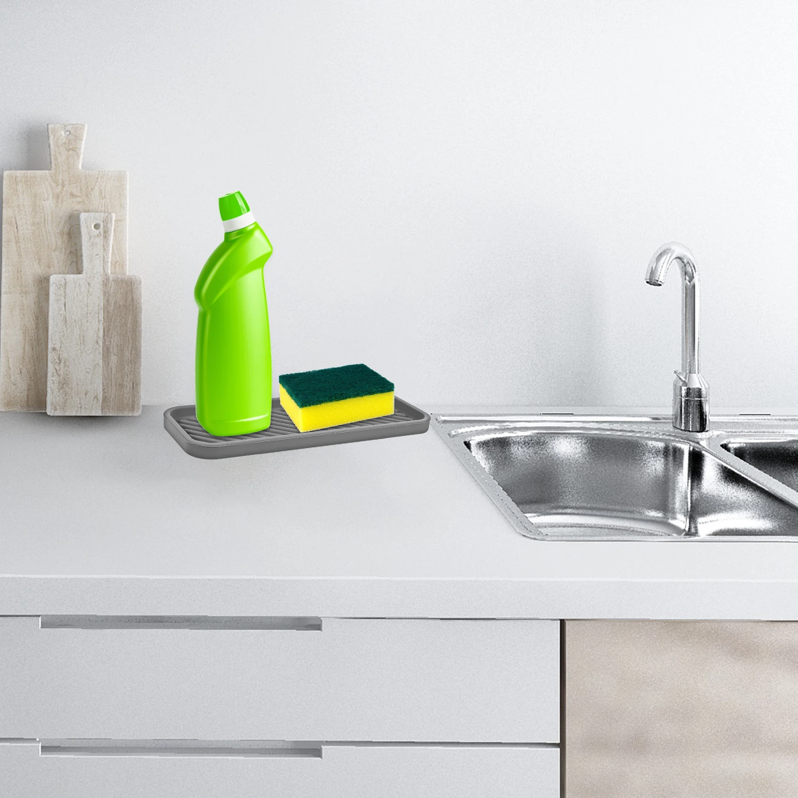 

2pcs Rectangular Food Grade Silicone Sponge Holder Grey Kitchen Bathroom Sink ganizer Draining Mat Easy Clean Heat Resistant