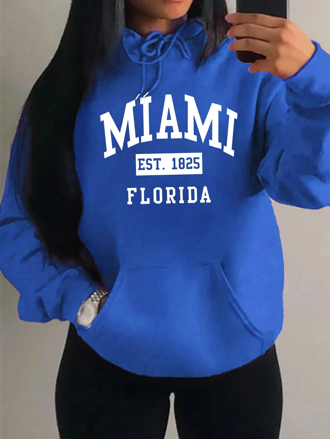 

Miami Est 1895, женская толстовка с буквенным принтом City Art, уличная одежда с карманами, свободная толстовка в стиле Харадзюку, универсальная флисовая женская одежда