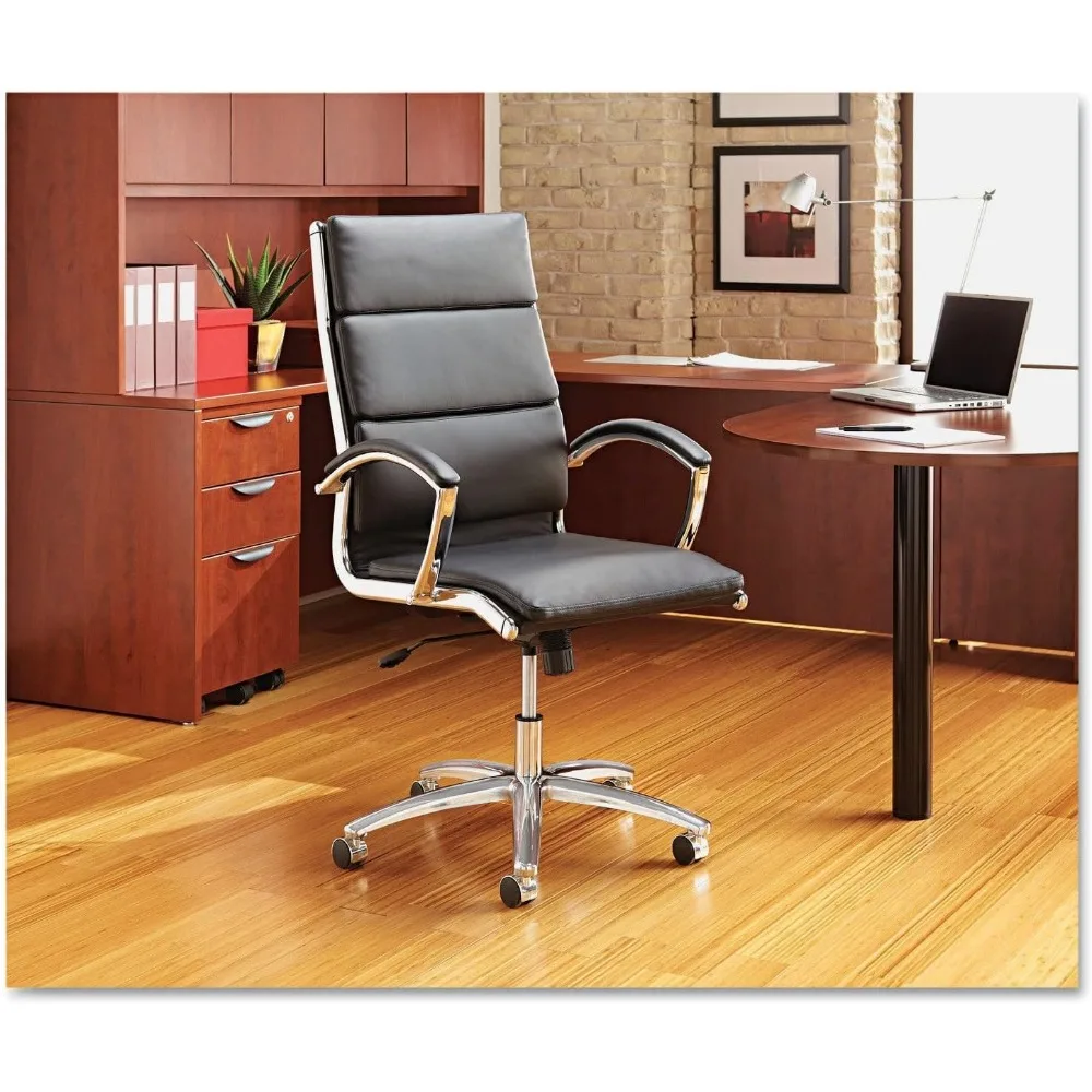 ALENR4219 Neratoli Series Mid-Back Slim Faux Leather Chair - Black/Chrome