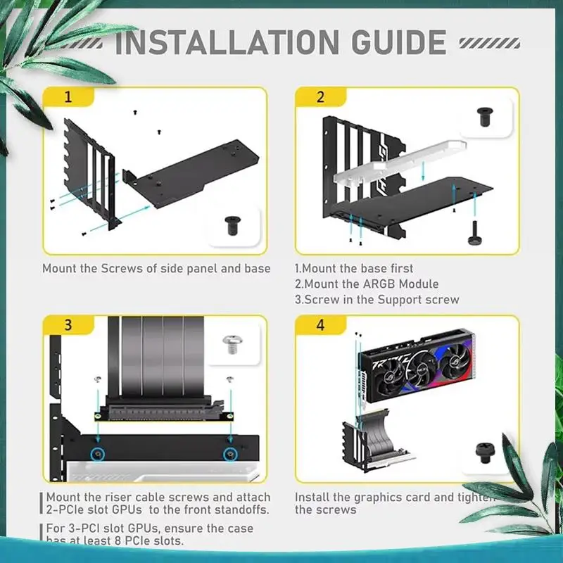 (NOVO) Suporte de montagem GPU vertical com cabo riser PCI-E 4.0 X16 Kit de suporte para placa de vídeo ângulo reto de 90 graus