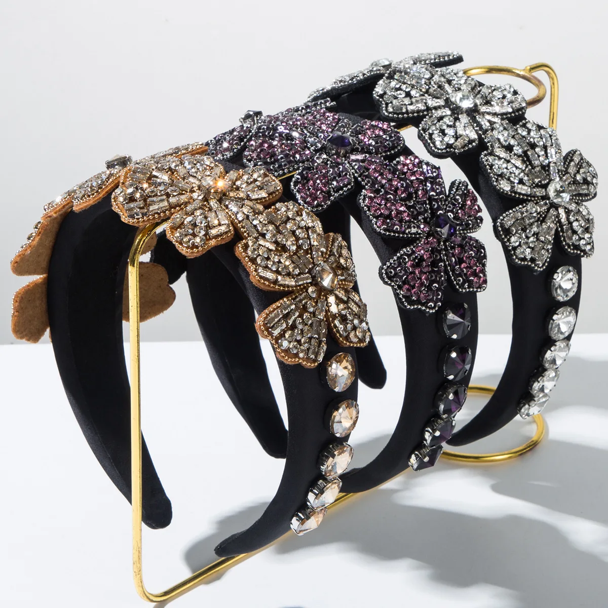 

Luxurious Three Floral Headbands Full Diamonds Flannel Hair Accessories Women Glass Diamonds Party Hairband Hair Band Hoop