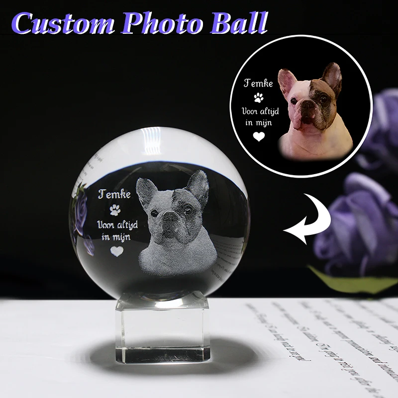 Photo Text Personalized Crystal Ball 2D Laser Engraving Pets Baby Family Picture Customized Glass Sphere Souvenir Birthday Gifts