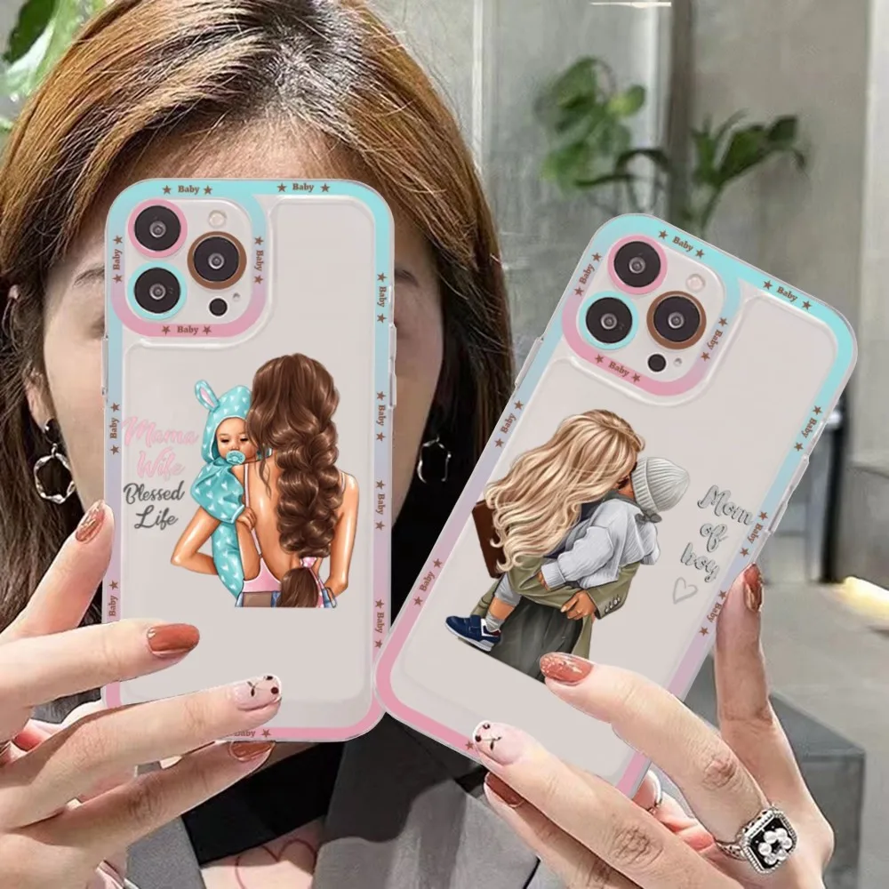 

Super Mom Baby Phone Case For Samsung S 20 21 22 23 lite plus ultra Clear Mobile Cover Funda