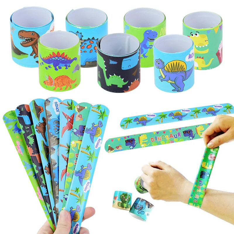 10Pcs Dinosaur Clap Circle Toys Kids Favor Jurassic World Dino Birthday Party Decor Jungle Animals Safari Theme Gifts Bracelet