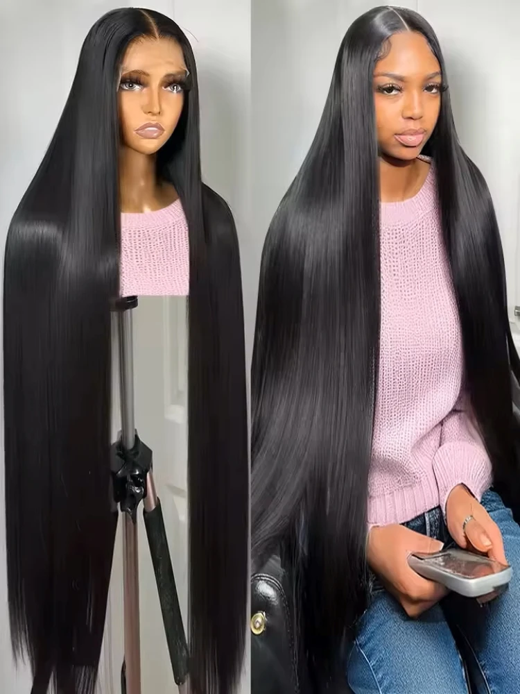 

250 Density Straight 13x6 HD Transparent Lace Frontal Human Hair Wigs 30 40 Inch 13x4 Lace Front Wig PrePlucked For Black Women
