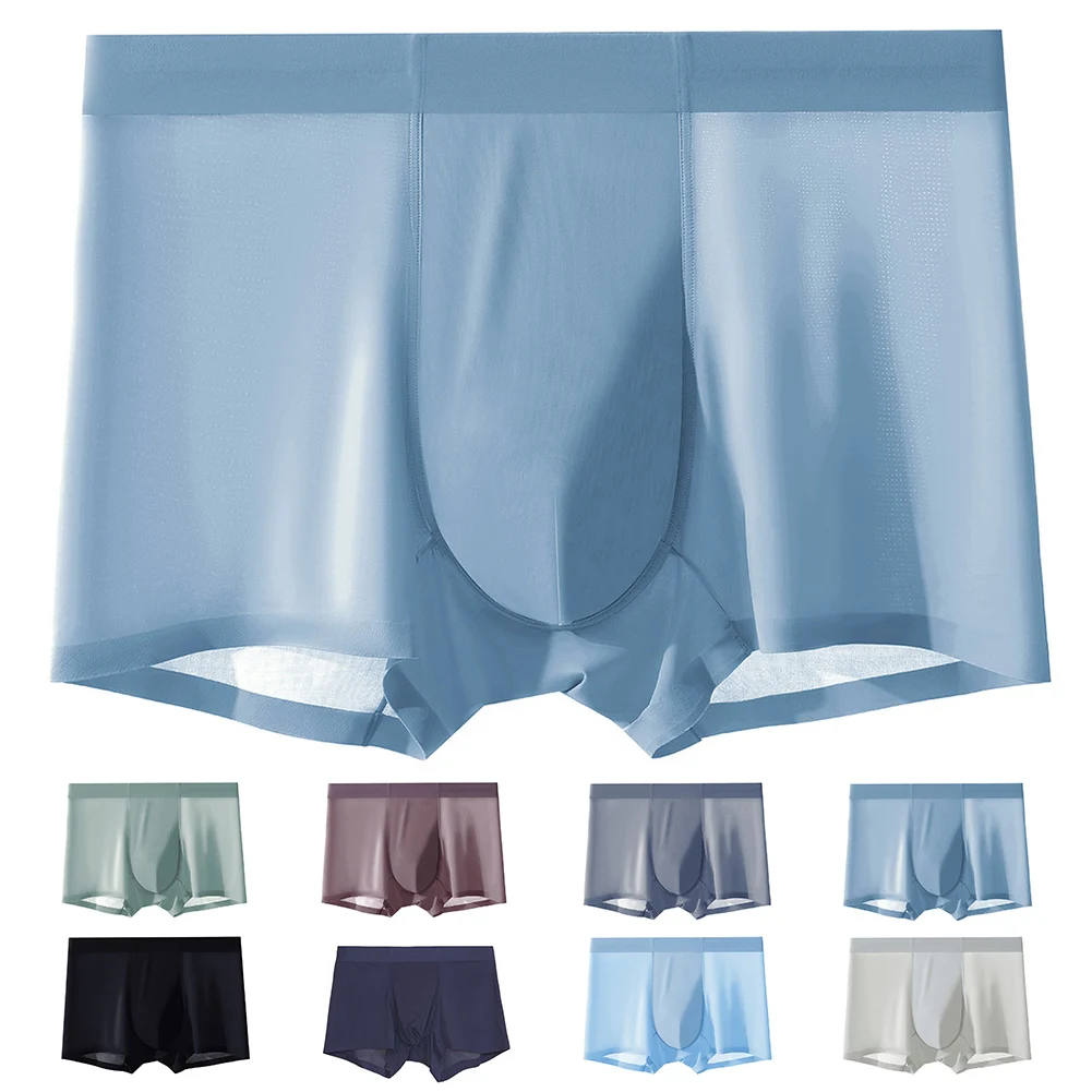 Home Mens Underwear Comfortable Silk Underwear Medium Waist Style Solid Color Design Thin Boxer Briefs Home Mens