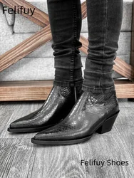 Black Male Size 39-46 shoes Men's genuine leather ankle boots side zipper men boots comfortable serpentine cowhide boots for men