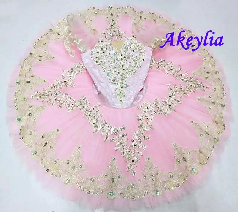 지나 댄스 잠자는 숲 속의 아름다움 투투 오렌지 전문 발레 투투 팬케이크 클래식 여성용 화이트 페어리 인형 투투 스커트 11 레이어