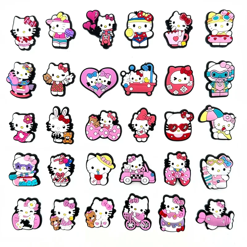 30 peças amuletos de sapatos hellokitty para tamancos sandálias decoração pvc acessórios de sapato de desenho animado amuletos para presentes de amigos