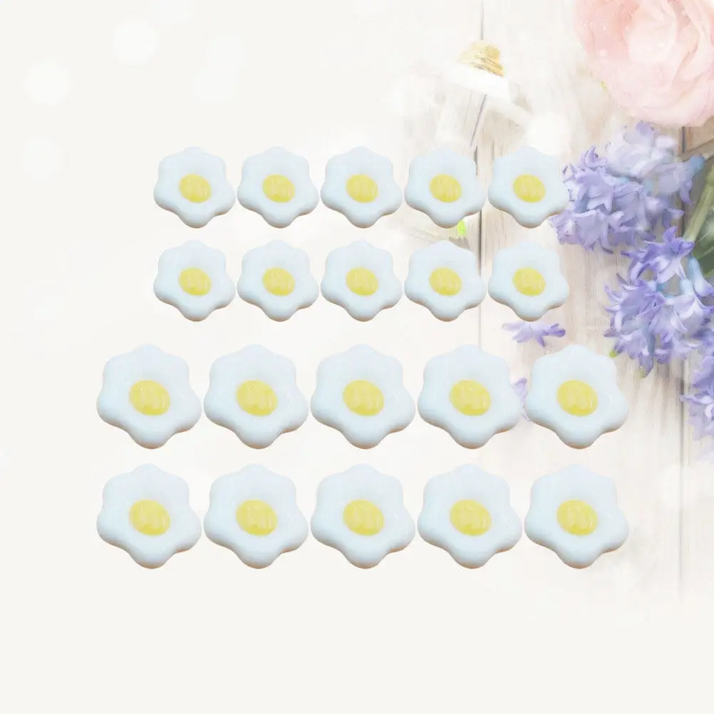 20Pcs Premium Resin Poached Egg Charms for DIY Phone Case Decoration Scrapbooking Hairpin Craft Home Party Fridge Stationery