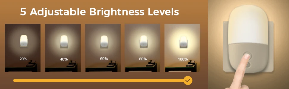 Wall Mount Night Light, with 5 Levels of Brightness and Dusk to Dawn Light Sensor, Children's Night Light for Children's Rooms,