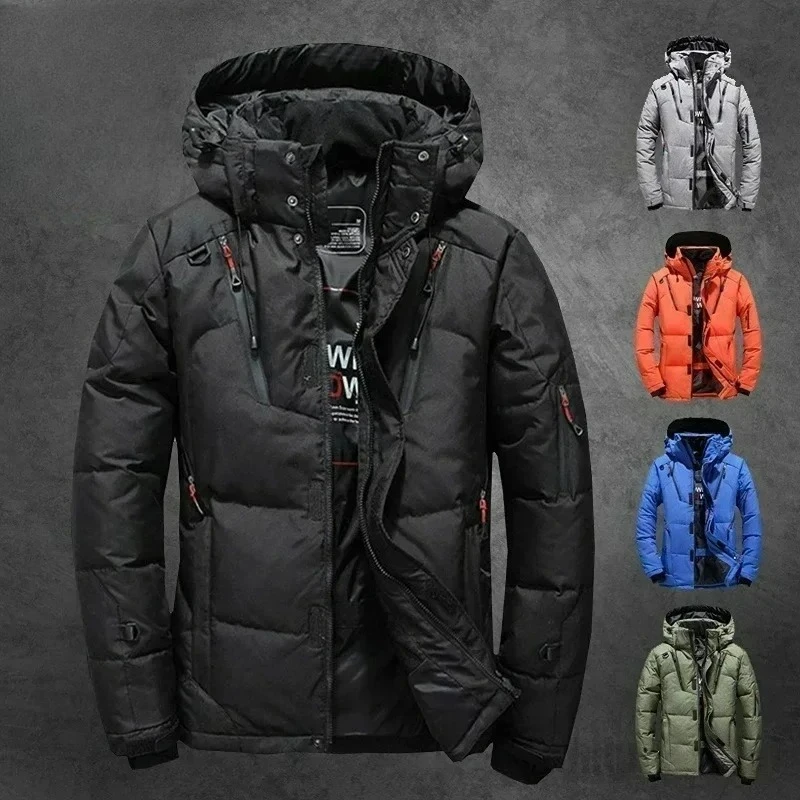 

2025 зимняя мужская куртка на белом утином пуху, толстое теплое зимнее пальто, мужская ветровка с капюшоном, пуховые парки, верхняя одежда, спортивная одежда, пуховик