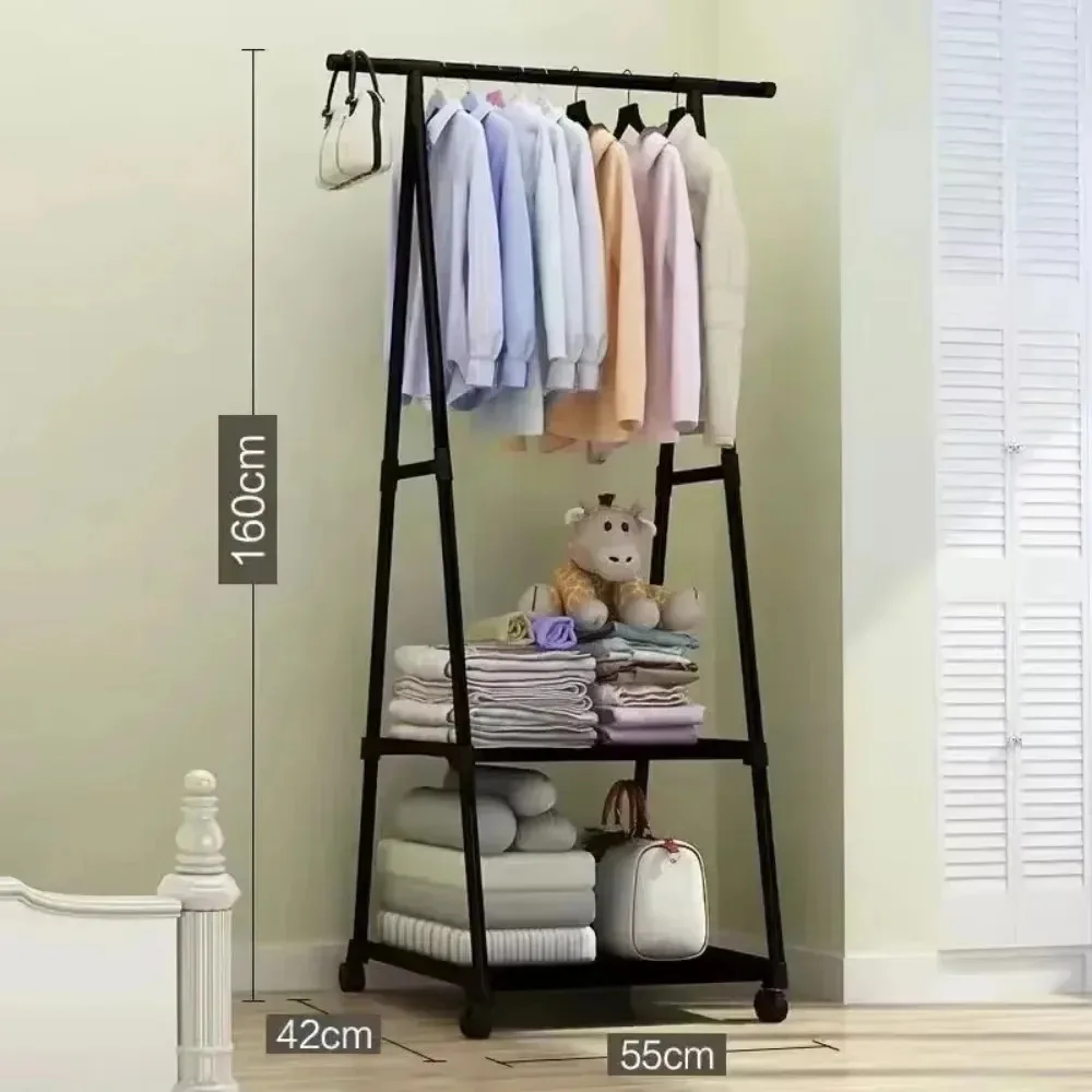 

Mobile Clothes Hanger Floor Standing with Wheel Simple Coat Racks with Hooks Multi-scenario Triangular Clothing Storage Racks