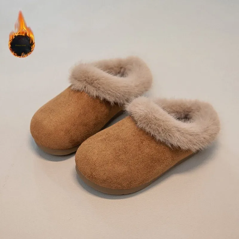 2026 Fashion Kids Fluffy Slippers for Autumn and Winter Indoor EVA Thin Sole Anti-Slip and Warm Girls Boys Slippers for Winter