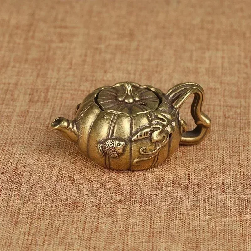 Small Kung Fu Tea Ornament Creative Fashion Small Crafts Home Decor Gold Colours Copper Pumpkin Tea Mini Teapot Cast Brass Pots