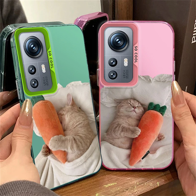 Cute Cat Sleeping For Redmi Note 13 12S 11S 10Lite Pro Max Plus 4G 5G Fashion Colorful Silver Phone Case