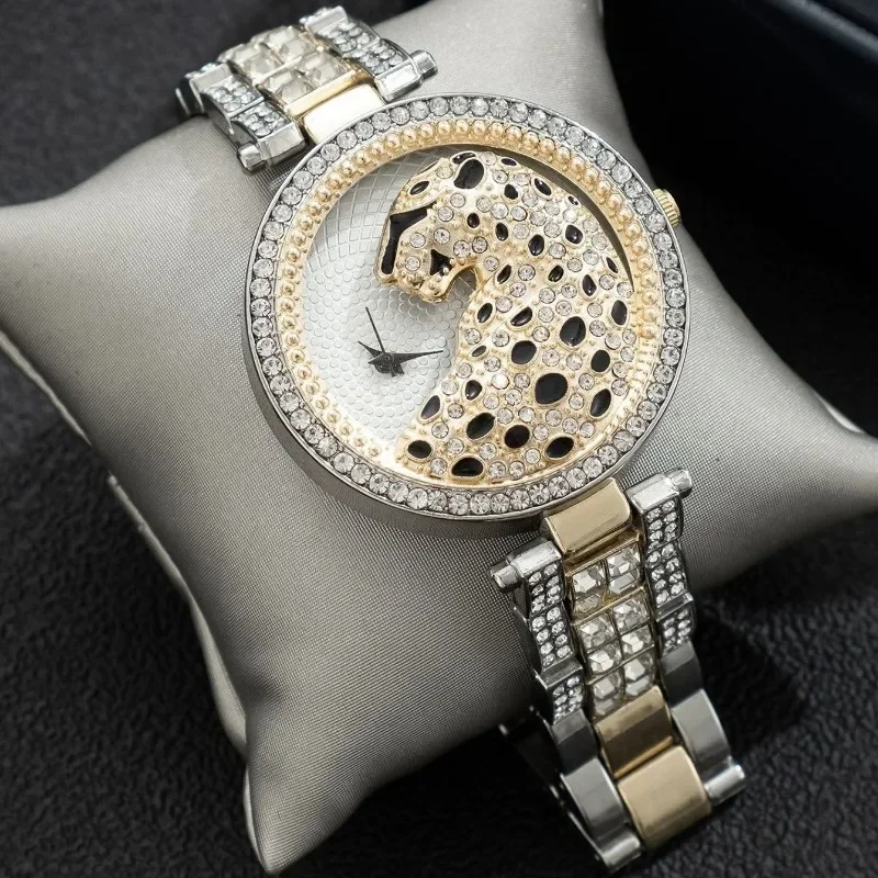 

Woman Watches Leopard Inlaid Rhinestone Men's Watches Elegant Hollow Minimalist Round Quartz Wristwatches Women Reloj Mujer