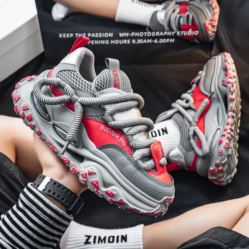 

Trend New Platform Sneakers Men Dad Shoes Streetwear Height Increasing Men Designer Shoes Breathable Lace-Up Casual Sneaker Man