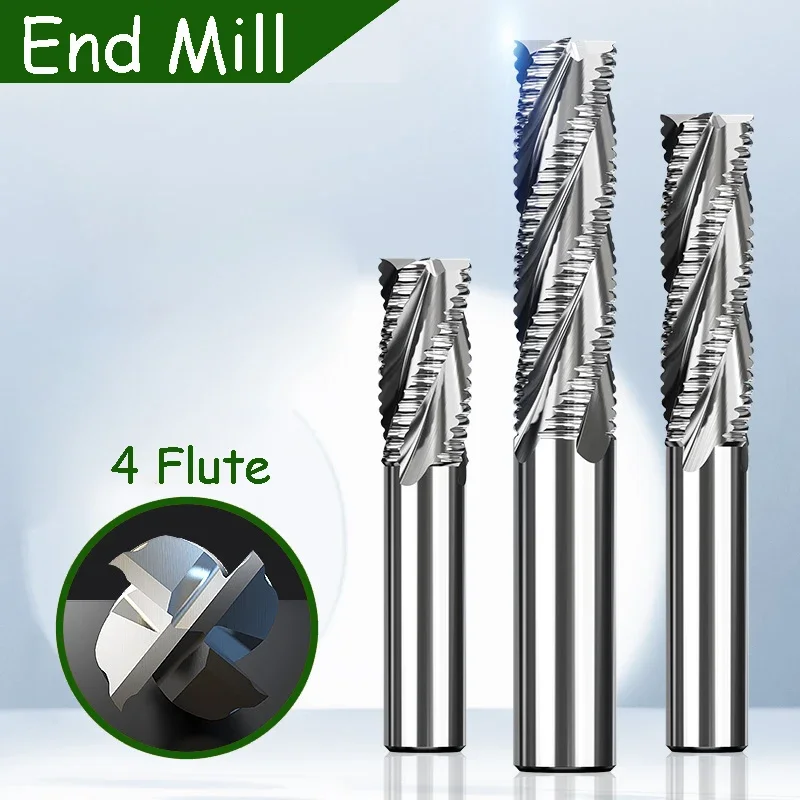 

4 Flute End Mills High Speed Steel Milling Cutter M2-AL White Steel Roughing Corrugated Milling Cutter CNC Cutter