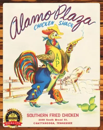 Alamo Plaza - Chicken Shack - Chattanooga, TN - Rare - Metal Sign