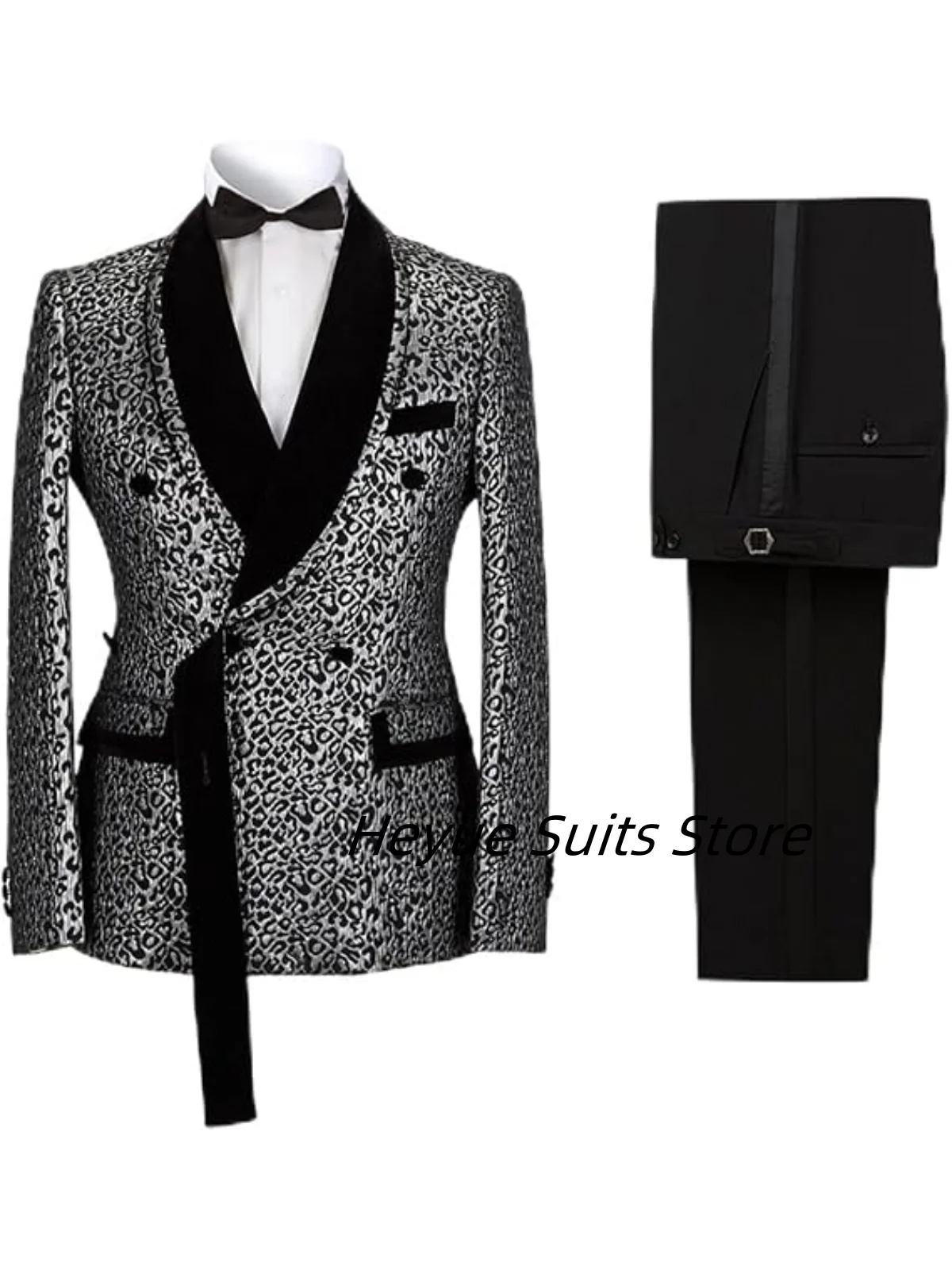 Classic leopard print Men Suits Slim Fit Lapel Customized Groom Party Tuxedos 2 Pieces Sets Fashion Male Blazers Costumes Homme