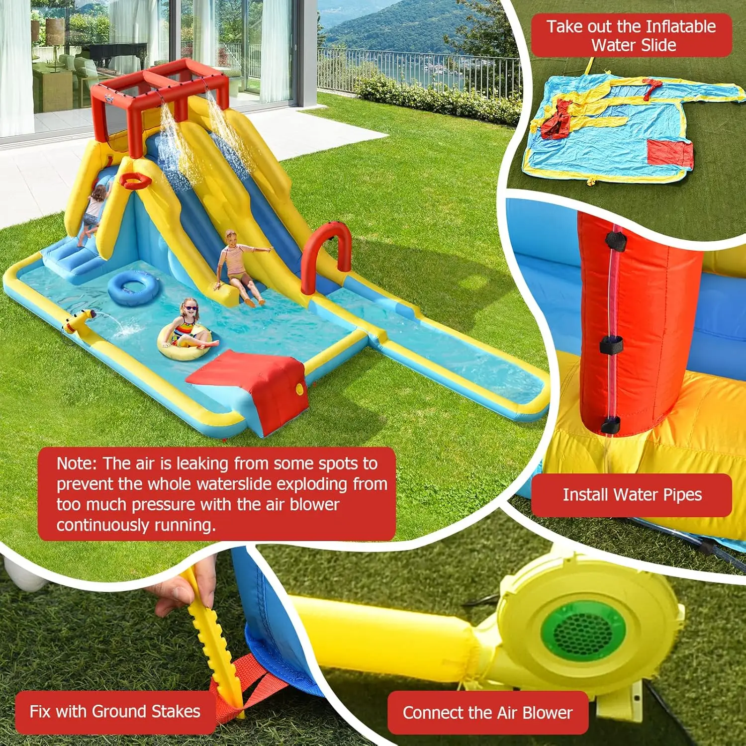 Nadmuchiwana zjeżdżalnia wodna z dmuchawą 950w, podwójna zjeżdżalnia wodna w parku Bounce House z wspinaczką, basen plusk, zjeżdżalnie wodne