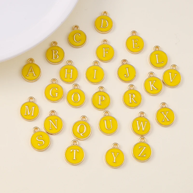 20 Stück 11x14mm Niedliche Gelbe Emaille-Alphabet-Anhänger mit 26 Buchstaben A-Z für Schmuckherstellung, DIY-Halsketten, Ohrringe und Accessoires ﻿ – Detail 29