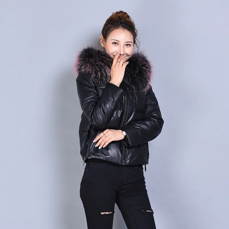 AYUNSUEของแท้หนังแจ็คเก็ตเสื้อแจ็คเก็ตสตรีฤดูหนาวRaccoonขนสัตว์Sheepskinหญิงอบอุ่นลงแจ็คเก็ตChaqueta Mujerของฉัน