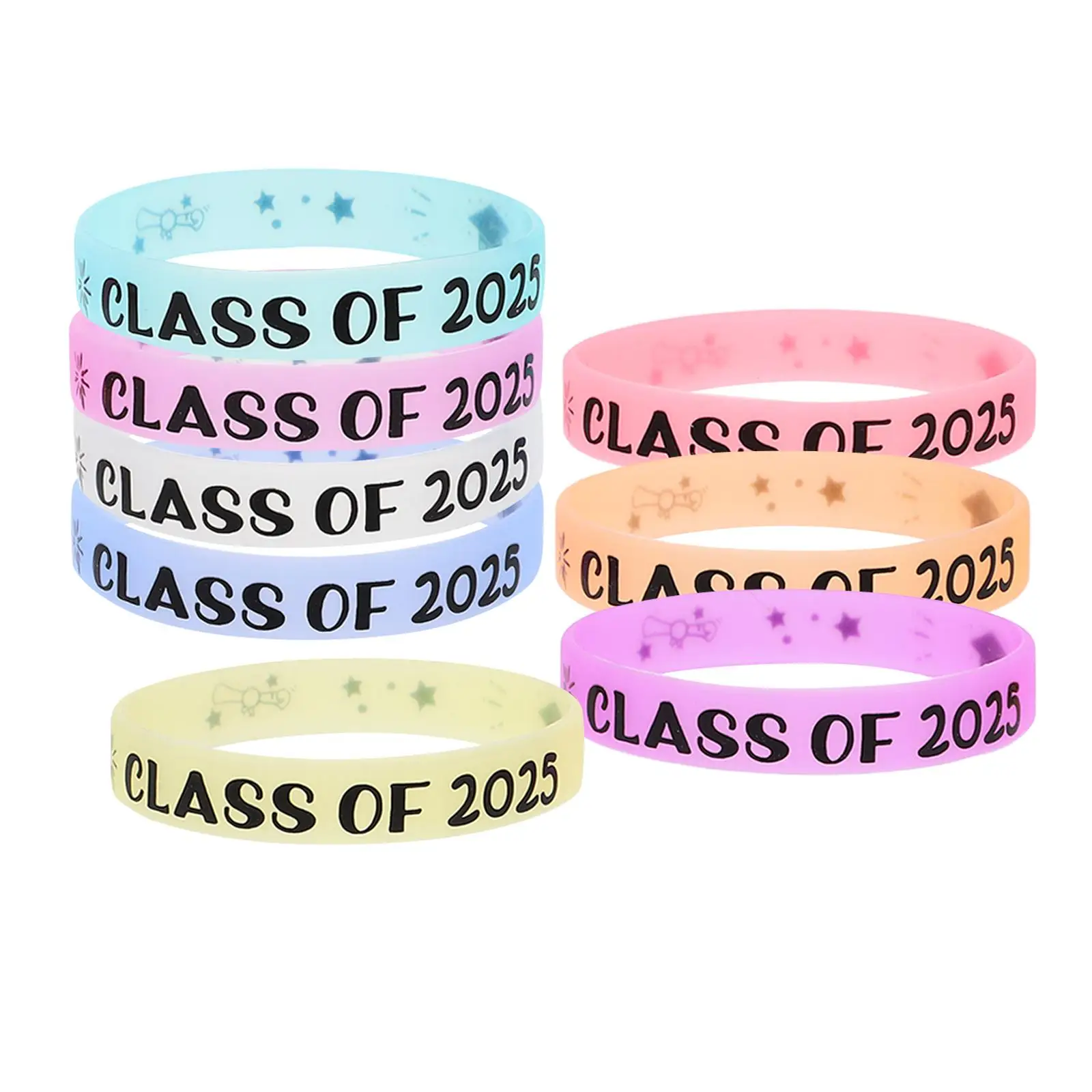 8 Pcs Graduation Commemoration Silicone Wristbands Class of 2025 Student Bracelets Party Supplies Celebrations