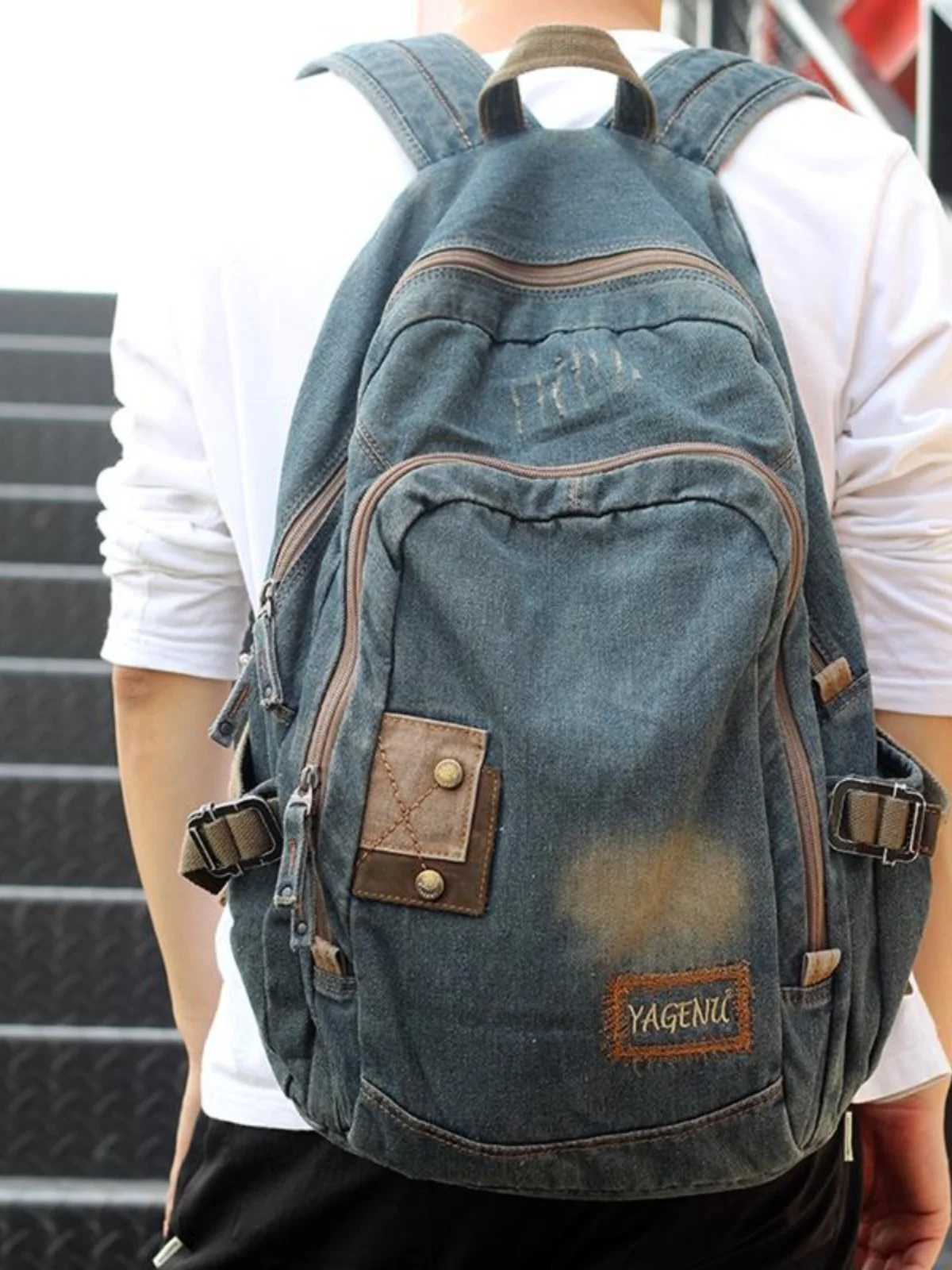 

Casual Travel Backpack Large Capacity Blue Leisure Unisex 15 Inch Laptop Double Shoulder Bag Retro Artistic Style Soft Handle
