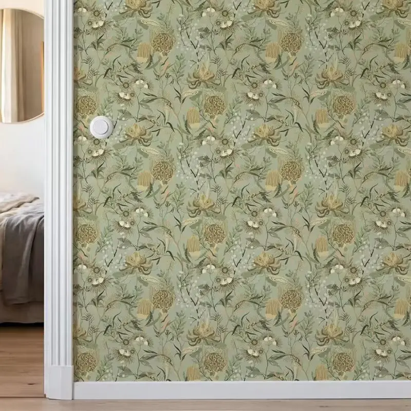 Botanical Elegance Wallpaper Peel And Stick, Green Leaves Design Wall Mural For Home Decor. Self-adhesive Or Traditional Papers