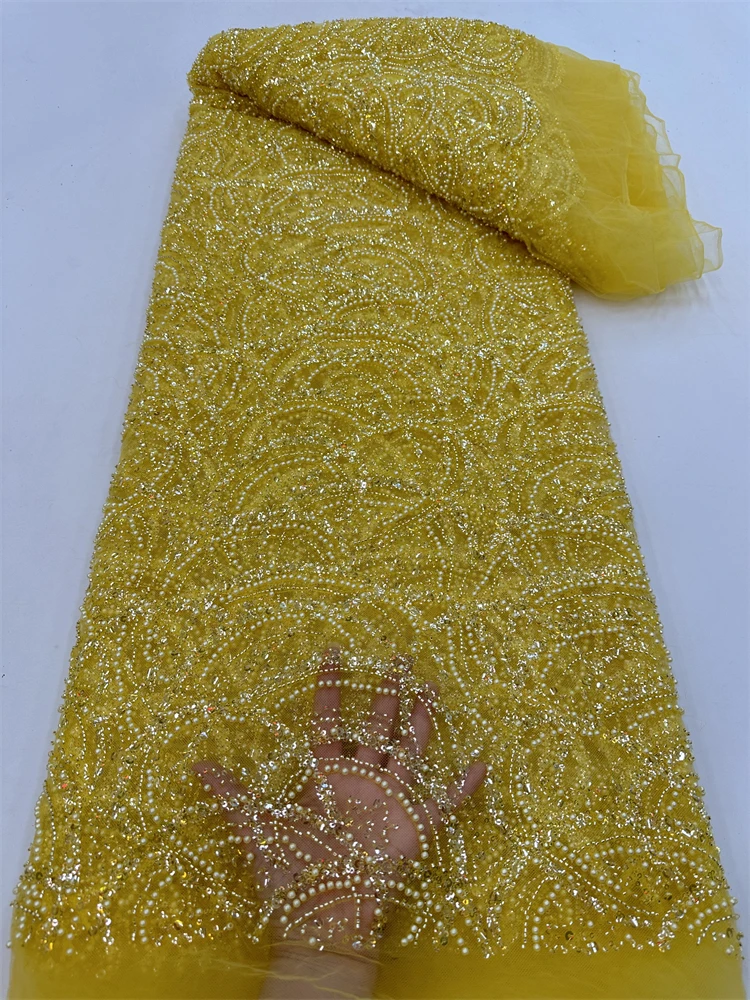 Tissu de dentelle de tulle de perles de tube africain, paillettes nigwin, broderie française, matériel de couture de luxe, élégant, 2023